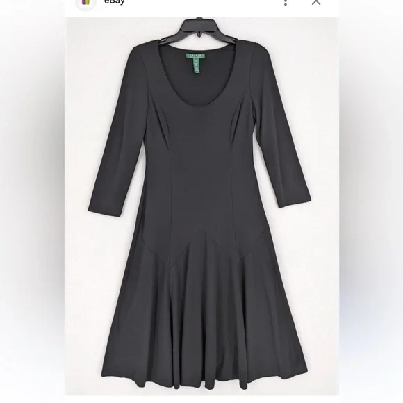 black 3 4 sleeve fit and flare dress 3/4 Sleeve Flare Knit Dress XS main image 1